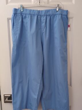 Fresh Produce 1X Sky Blue Topstich Sheeting Capris NWT
